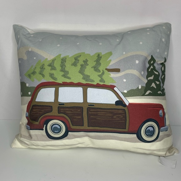 Holiday Christmas Car Tree Throw Pillow 18 x 15 - Picture 1 of 11